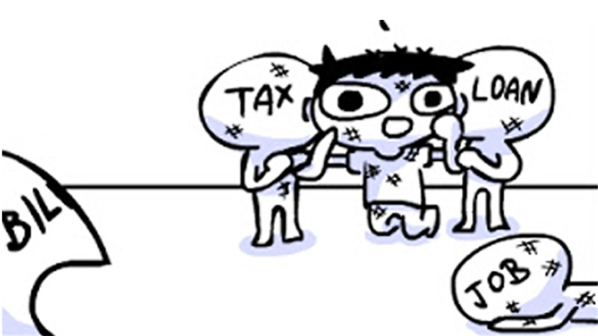 「社会人と学生の違い」を描いた4コマ漫画。英語が得意な人はより楽しめます。
